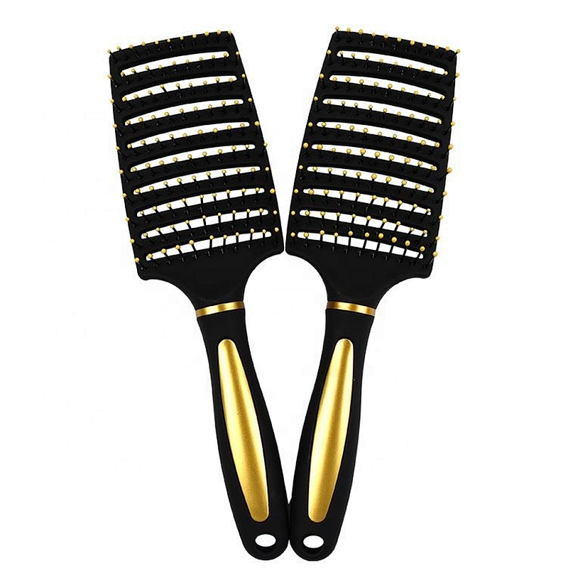 Customized Logo Scalp Massage Curved Vent Detangling Hairbrush Factory Wholesale Luxury Plastic Compact Nylon Waterproof Cushion