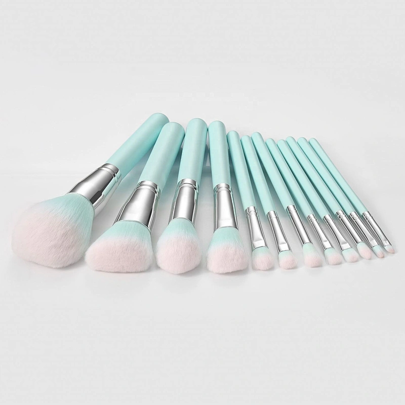 Top Selling On Amazon 12Pcs Makeup Brush Professional Tools Green Private Label Brushes Set