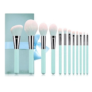 Private Label 12Pcs Light Blue Makeup Brush Set With Pouch