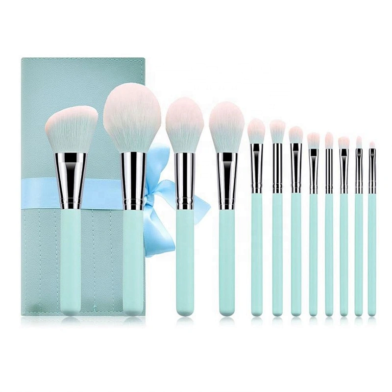 Private Label 12Pcs Light Blue Makeup Brush Set With Pouch