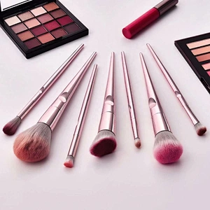 Private Label Synthetic Personalized Makeup Brush Set with Cosmetic Bag New Arrival 10pcs Rose Gold Foundation Fan Brush Face