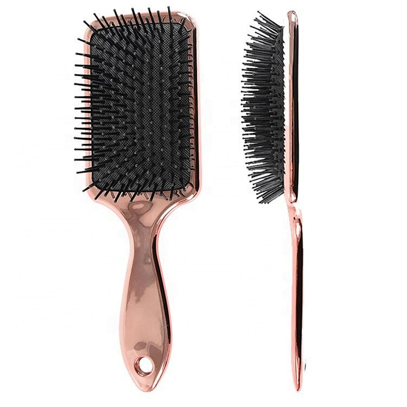 Hot sale ningbo middle size hair brush paddle electroplating golden adult hair brush
