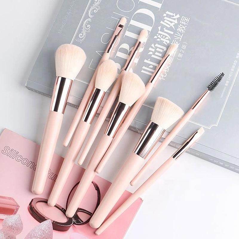 9 Piece Wooden Handle Material Cosmetic Travel Makeup Brush Set