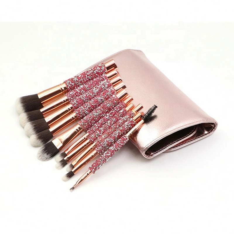 Make Your Own Label Rose Golden Glitter Makeup Brushes 10Pcs Shiny Crystal Diamond Foundation Brush Set