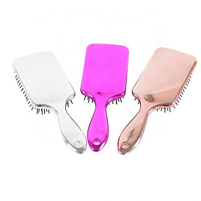 Hot sale ningbo middle size hair brush paddle electroplating golden adult hair brush