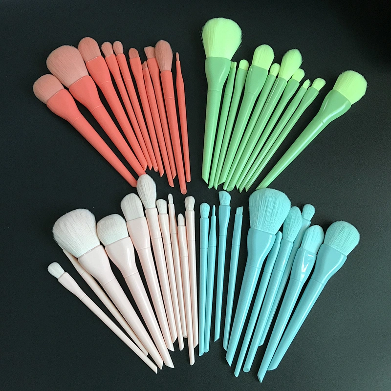 10Pcs Cute Candy Makeup Brush Set With Pu Bag Synthetic Hair Brushes Plastic Handle Kids