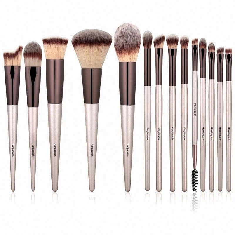 Private Label New 14 Champagne Gold Makeup Cosmetic Brush Set Blush Eye Shadow Tool