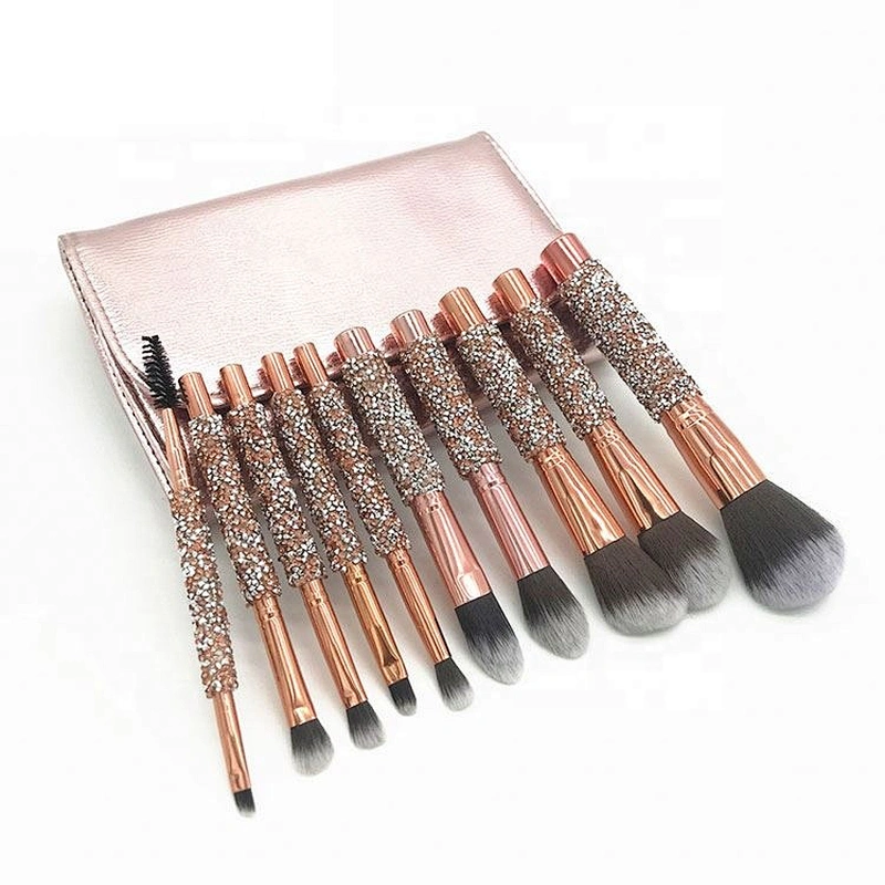 Private Label New Design 10 Shiny Foundation Eyeshadow Bling Diamond Sparkle Glitter Makeup Brush With Case