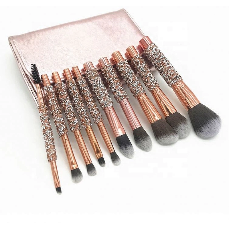 Bling Crystal Handle Diamond Makeup Brushes 10Pcs Glitter Make-Up Brush Set Cute