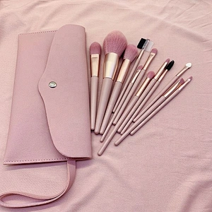 Professional Custom 7Pc Beauty Tools Soft Nylon Hair Wood Handle Pink Cosmetic Brush Kit
