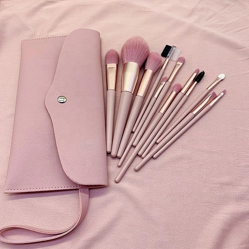 Professional Custom 7Pc Beauty Tools Soft Nylon Hair Wood Handle Pink Cosmetic Brush Kit
