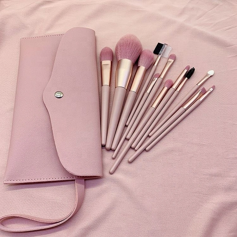 Professional Custom 7Pc Beauty Tools Soft Nylon Hair Wood Handle Pink Cosmetic Brush Kit