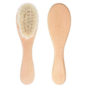 Baby Hair Brush and Comb Set Goat Bristles Infant Hair Helps Prevent Cradle Cap OEM Wooden with Natural Round Vent Wood Compact