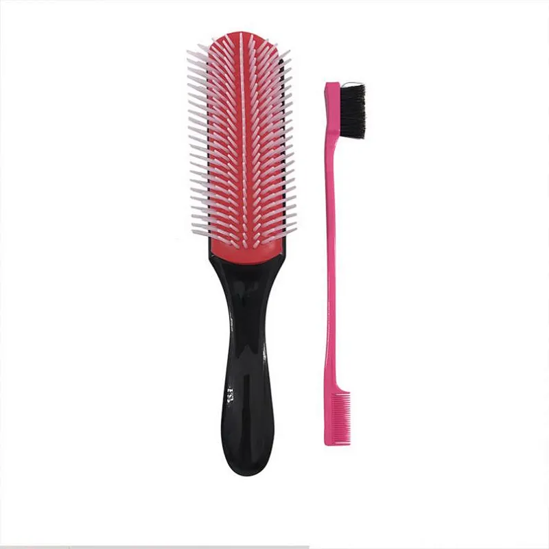 Edge Control Brush 9 Row Cushion Nylon Bristle Denman Detangler Set For Thick Curly Hair Style