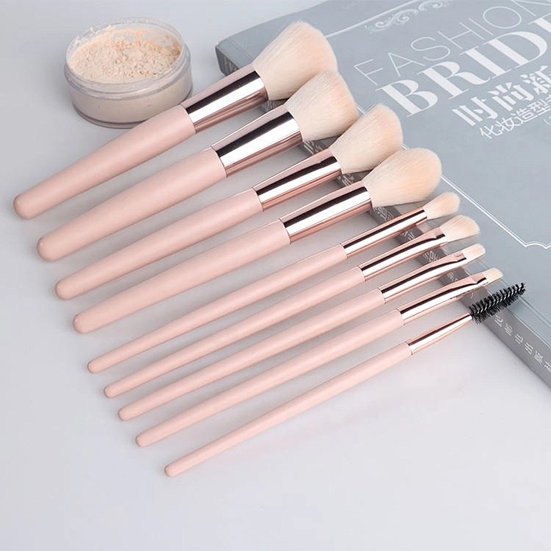 9 Piece Wooden Handle Material Cosmetic Travel Makeup Brush Set