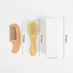 Custom natural baby hair brush set nylon wooden pins wooden baby hairbrush set