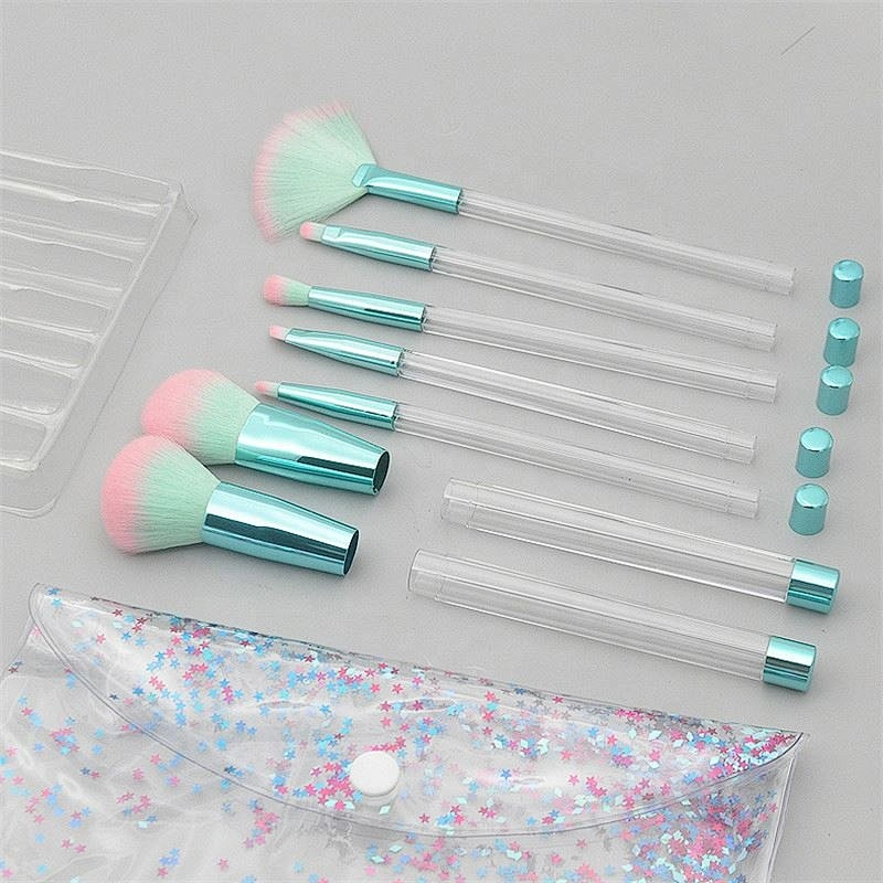 7Pcs Colorful Glitter DIY Makeup Brushes Sets Empty Tube Professional Make Up Brush Custom With PVC Bag