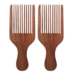 Amazon hot sale healthy care wood big size flat wide tooth hair pick afro comb for hairdressing