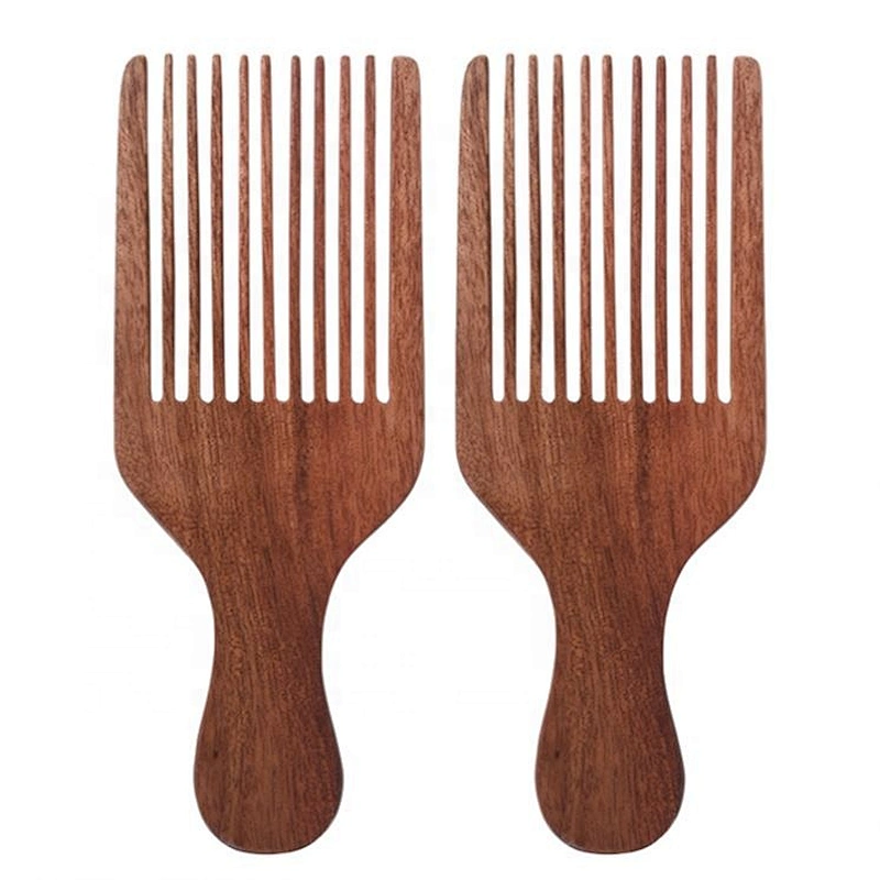 Amazon hot sale healthy care wood big size flat wide tooth hair pick afro comb for hairdressing