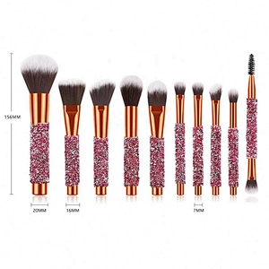 Make Your Own Brand Rose Golden Glitter Up Brushes 10Pcs Shiny Crystal Diamond Makeup Brush Set With Pu Bag