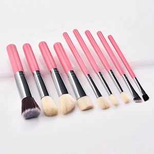 Factory Price 9PCS Pink Foundation Cheap Good Quality Face Makeup Brush Holder Set Online Professional Cosmetics Brushes