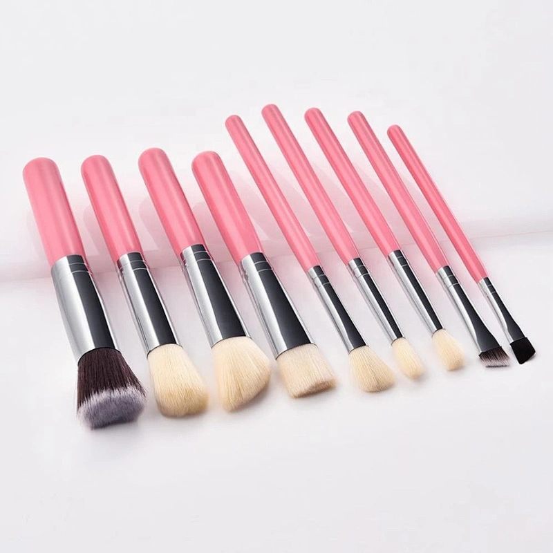 Factory Price 9PCS Pink Foundation Cheap Good Quality Face Makeup Brush Holder Set Online Professional Cosmetics Brushes