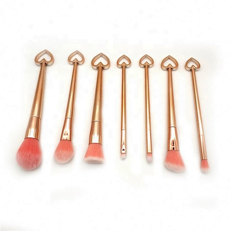 Heart Handle 7pcs Makeup Brush Set Colorful Synthetic New Factory Foundation Synthetic Hair Eye Shadow Shaving Brush Flat Brush