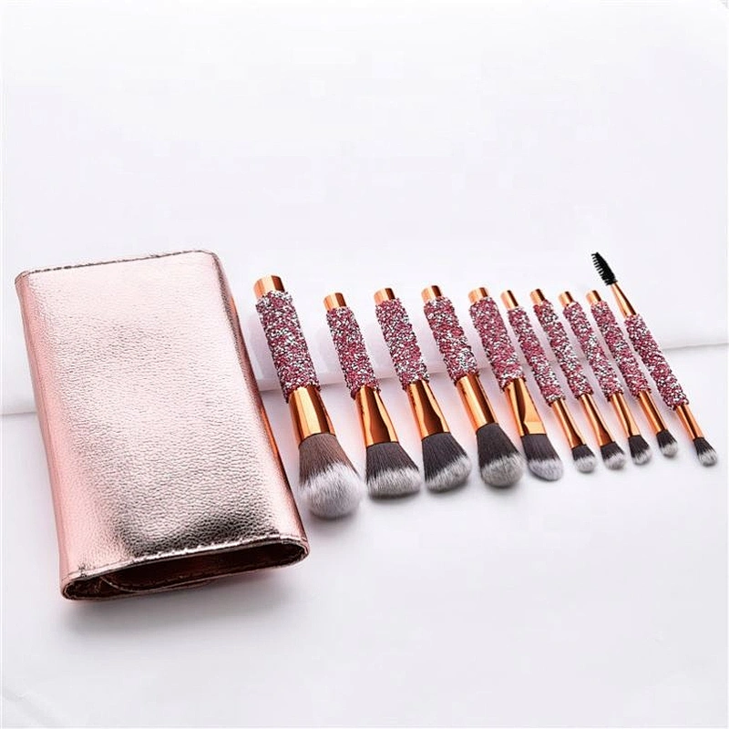 Hot Selling 10Pcs Bling Rhinestone Makeup Brush Set With Bag
