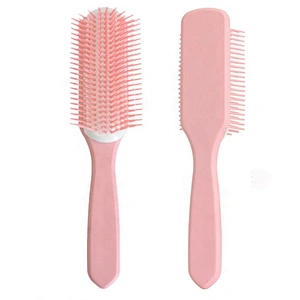 Wholesale salon barber women styling custom private label flat pink 9 rows denman brush