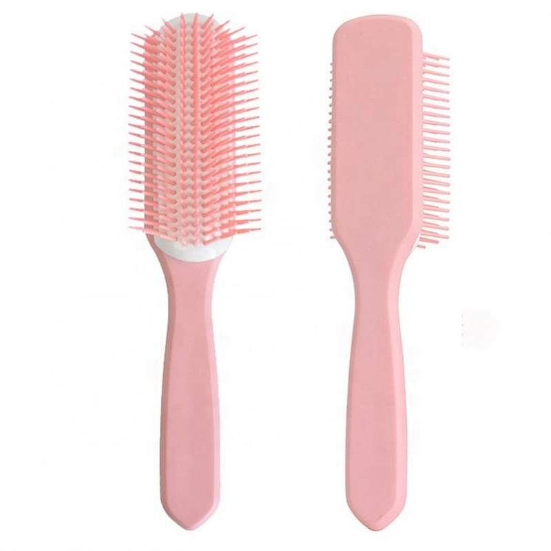 Wholesale salon barber women styling custom private label flat pink 9 rows denman brush