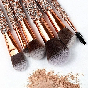 Private Label New Design 10 Shiny Foundation Eyeshadow Bling Diamond Sparkle Glitter Makeup Brush With Case