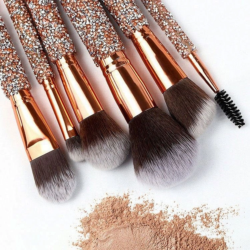 Private Label New Design 10 Shiny Foundation Eyeshadow Bling Diamond Sparkle Glitter Makeup Brush With Case