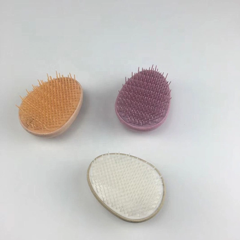 Eco Friendly Biodegradable Wheat Straw Plastic Egg Shape Tangle Tezer Detangling Scalp Massage Hair Brush For Curly