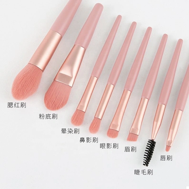Factory Wholesale 8Pcs Wooden Makeup Brush Cosmetic Make Up Brushes Pink Blue Grey Yellow Matte Wood Handle Set