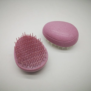 Eco Friendly Biodegradable Wheat Straw Plastic Egg Shape Tangle Tezer Detangling Scalp Massage Hair Brush For Curly
