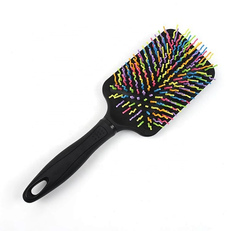 Natural big size paddle hairbrush custom logo rainbow hair brush for woman