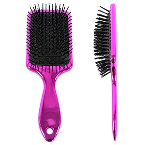 Hot sale ningbo middle size hair brush paddle electroplating golden adult hair brush