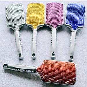 Custom Logo Luxury Handmade Crystal Paddle Brush Air Cushion Rhinestone Bling hair brush For Women