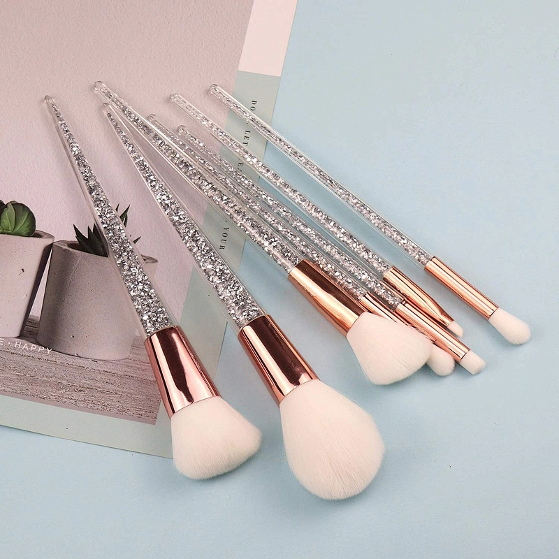 Wholesale 7 Pcs Silver Glitter Crystal Handle Makeup Brush Set Private Label Bling Brushes