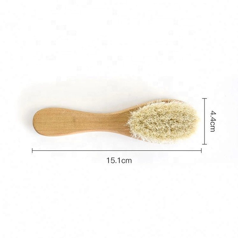 Child care eco friendly soft goat bristles natural wooden baby hair brush and comb set