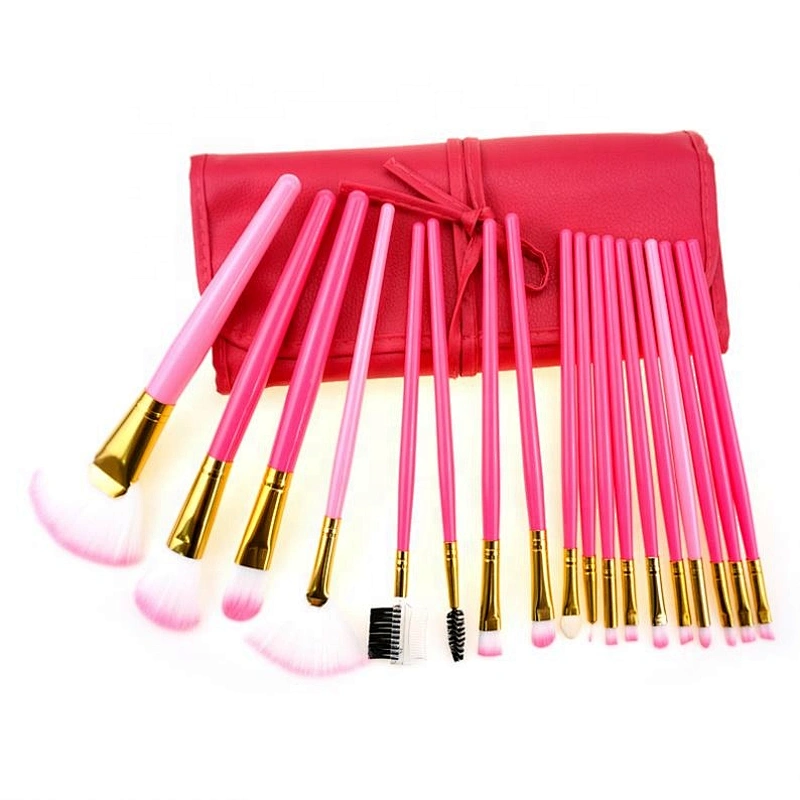 Leather Packing Portable 18Pcs Pink Color Makeup Brush Set