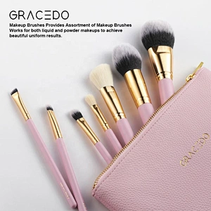 Gracedo 15 Pcs Makeup Brushes Premium Synthetic Foundation Powder Concealer Eye Shadows Brush Set Pink