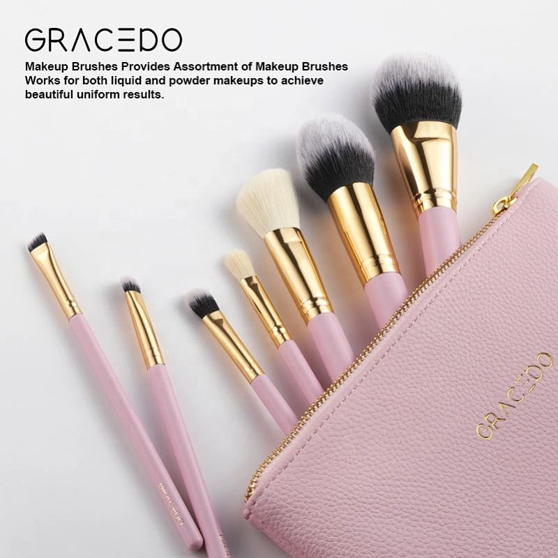 Gracedo 15 Pcs Makeup Brushes Premium Synthetic Foundation Powder Concealer Eye Shadows Brush Set Pink