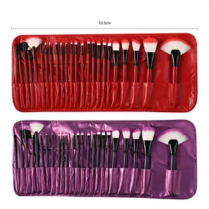 24piece Custom High Quality Professional Low MOQ Wooden Handle Makeup Brush Sets with Bag Foundation Fan Brush Synthetic Hair