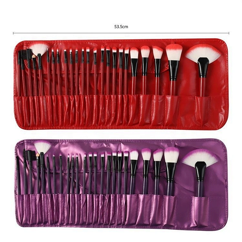 24piece Custom High Quality Professional Low MOQ Wooden Handle Makeup Brush Sets with Bag Foundation Fan Brush Synthetic Hair