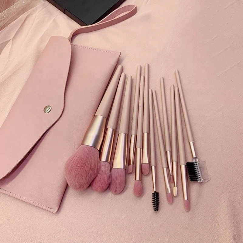 Professional Custom 7Pc Beauty Tools Soft Nylon Hair Wood Handle Pink Cosmetic Brush Kit