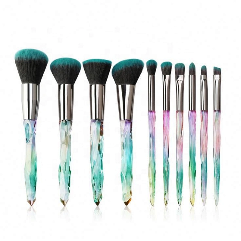 Hot Selling 10Pcs Pieces Crystal Makeup Brushes Transparent Diamond Handle Brush Set