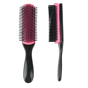 Customized fashion 9 row plastic nylon pins denman paddle styling hair brush curly with logo