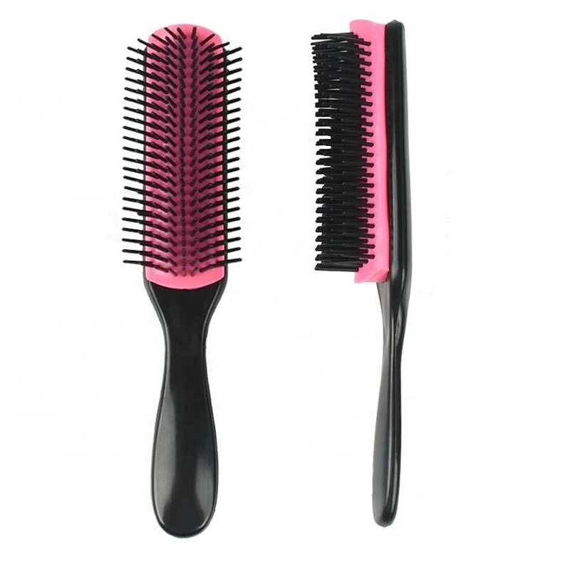 Customized fashion 9 row plastic nylon pins denman paddle styling hair brush curly with logo