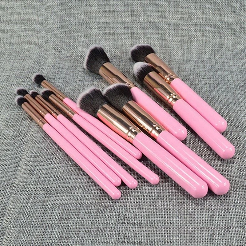 10 Piece White Wood Handle Best Set Of Kabuki Makeup Brushes Kit